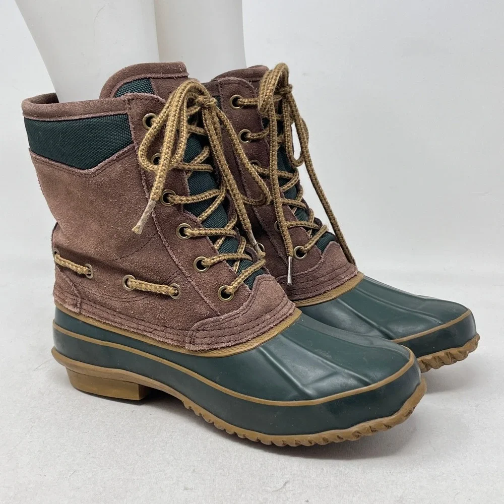 G.H. Bass Bean Mens‎ Duck Boots Brown Suede Waterproof Green Rubber Size 7